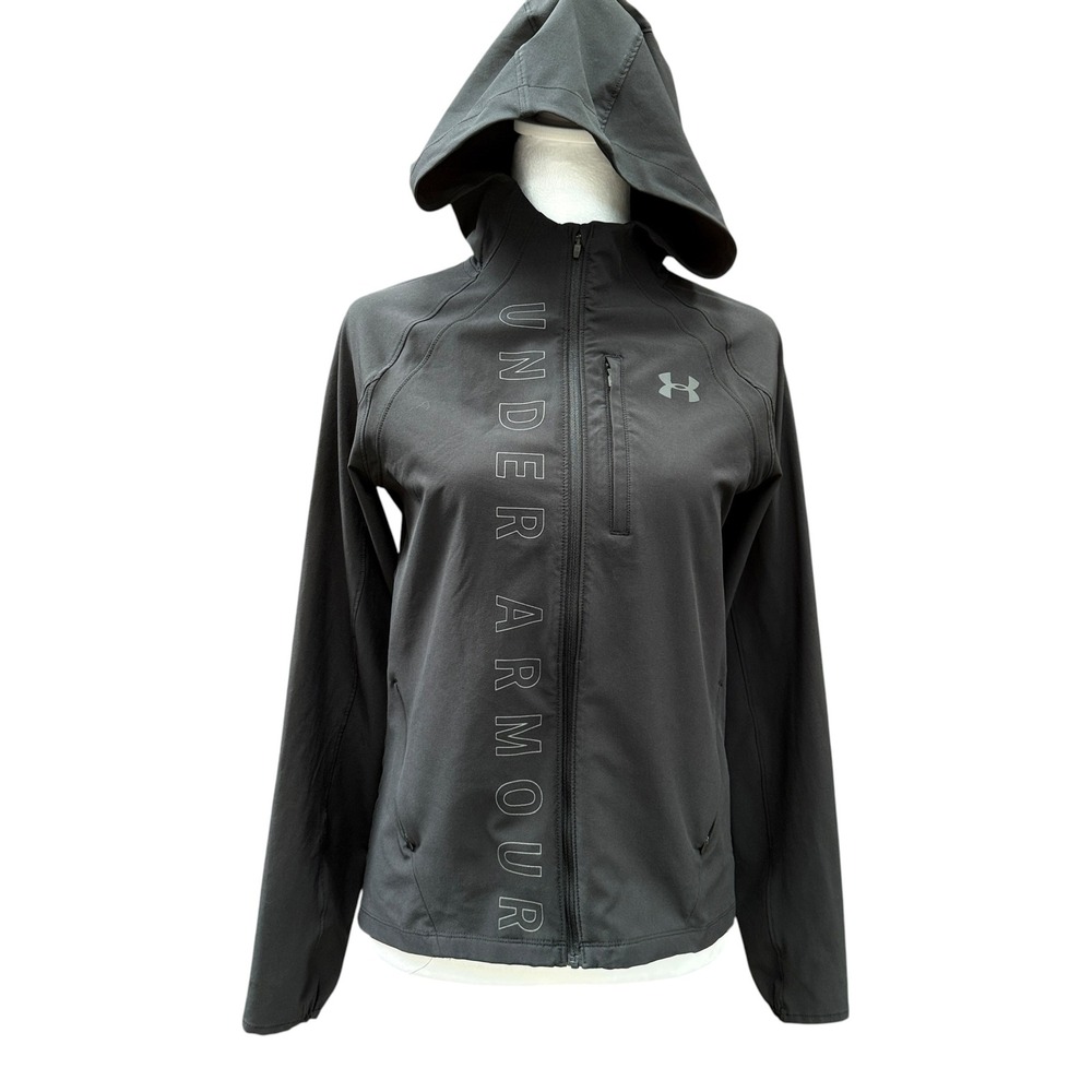 Under Armour Running Jacket Womens XS Black ColdGear Hooded Full Zip Jacket